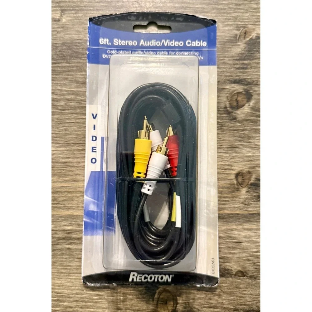 Recoton RCA Stereo Audio Video Cable 6ft Black NEW Gold Plated TSVG310 Composite